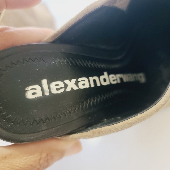 Alexander Wang Su Calf Taupe Suede Pointed Toe Mule with Silver Cap Heel Size 36 - Picture 6 of 8